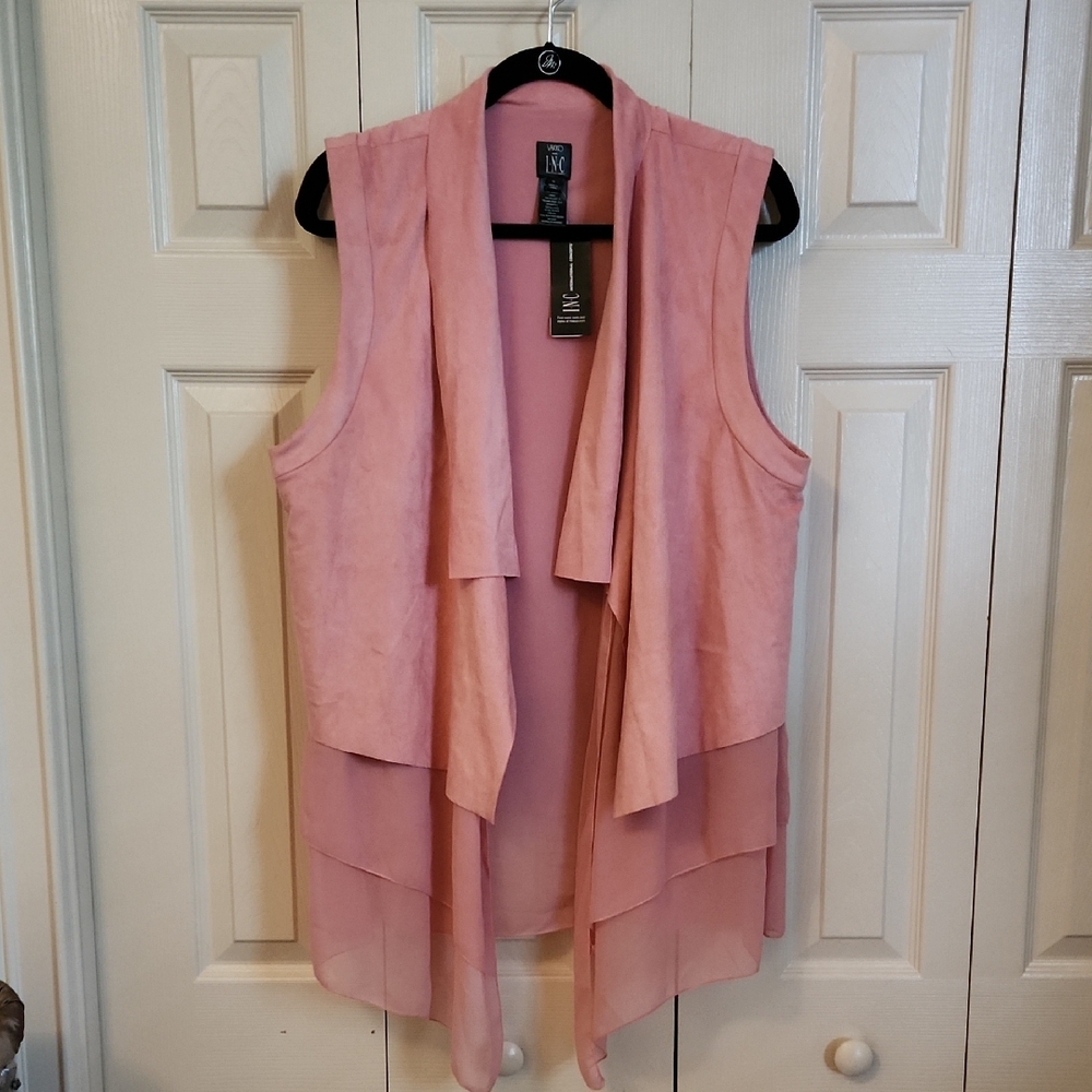 Inc Pink Sleeveless Layered Vest Faux Suede
